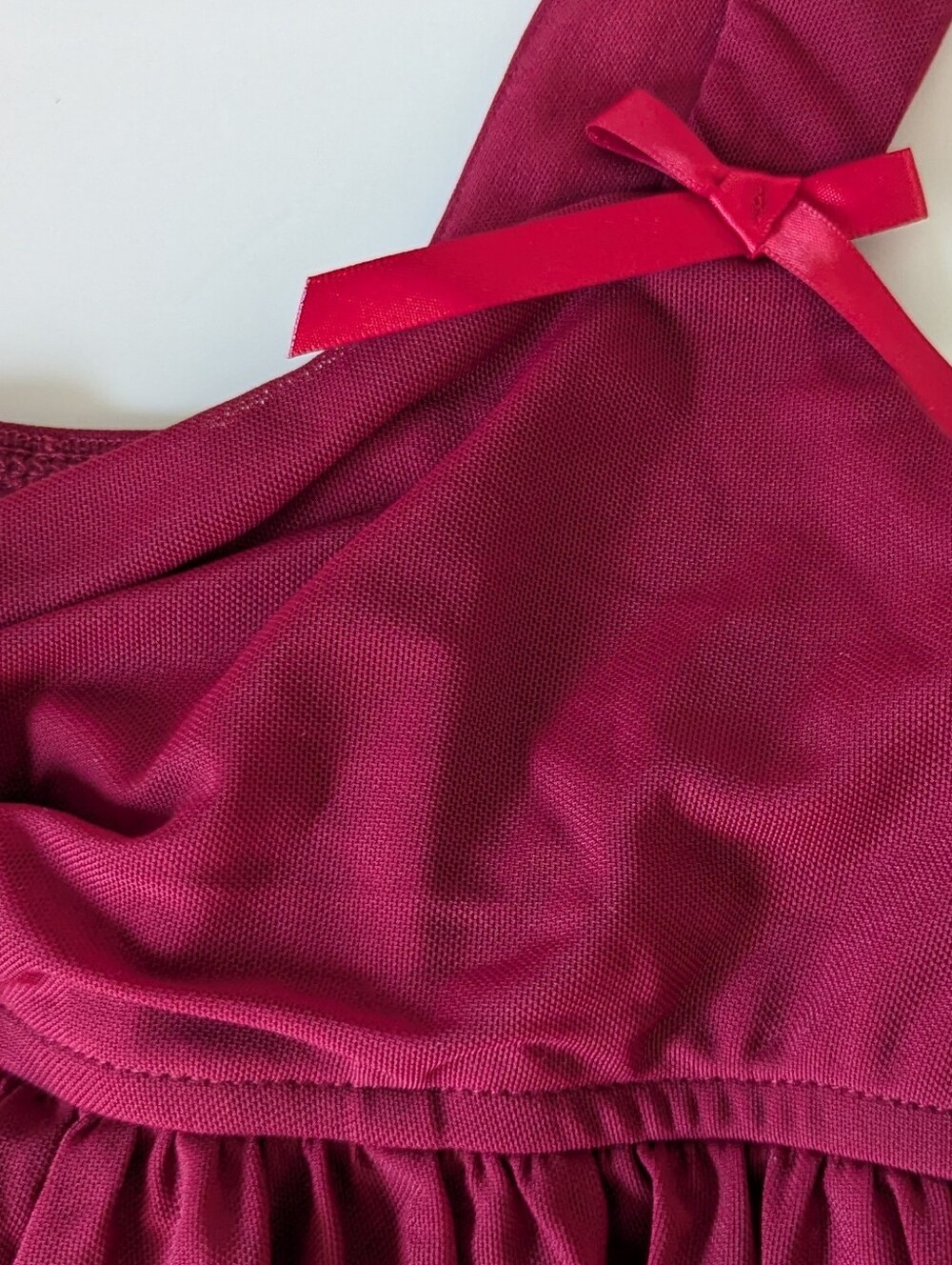 Easelle Red Mesh Ruffle Trim Babydoll Camisole Tank Top - Picture 8 of 9